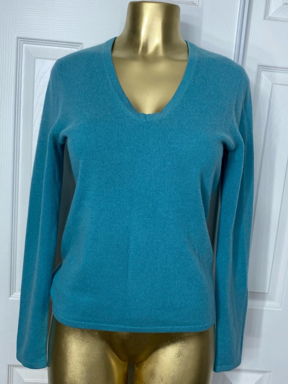 💯Cashmere Essentials Teal V-Neck Pullover Sweater